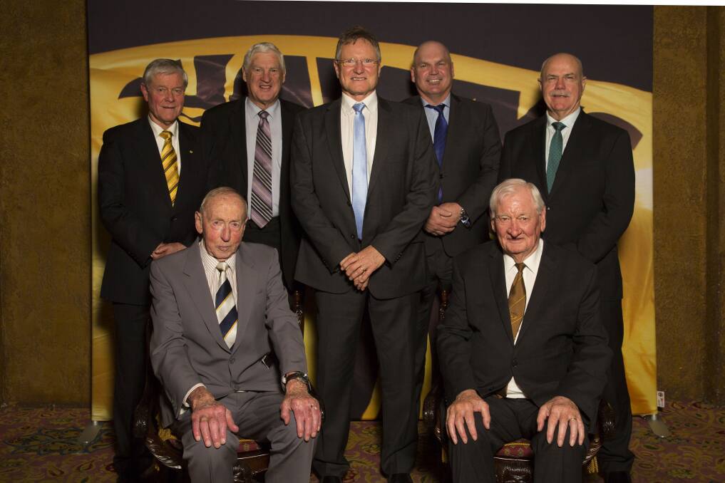 HAWTHORN ROYALTY: John Kennedy Sr. and Graham Arthur in the front row at Hawthorn's 2017 Hall of Fame.