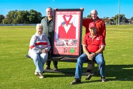 Elmore's Barney O'Sullivan and John Parsons (back) with Lorraine Trewick and Darren Trewick (front) ahead of this weekend's 150th celebrations. Picture by Enzo Tomasiello