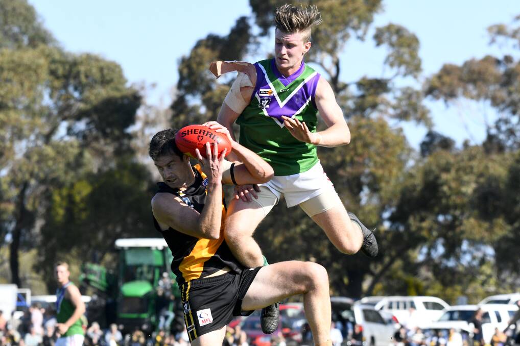 FLAG BATTLE: Last year's grand final between Sea Lake Nandaly and Birchip-Watchem will remain the NCFL's last game until 2021. The Tigers won by 19 points.