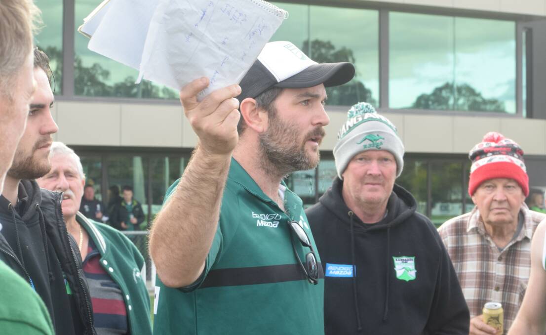 INSTRUCTIONS: Kangaroo Flat coach James Flaherty. The Roos played two quarters of competitive football against Sandhurst last Saturday in a 63-point defeat.