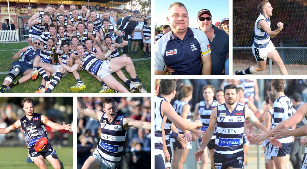 DECADE OF STORM: Top - 2014 premiers, Darryl Wilson and Lachlan Sharp. Bottom - Shannon Geary, Sam Mildren and Kallen Geary.