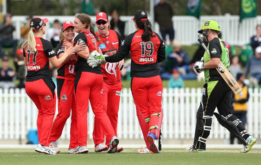 The Melbourne Renegades celebrate one of Tayla Vlaeminck's four wickets on Sunday. Picture: FAIRFAX MEDIA