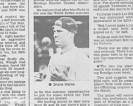 STAR ON THE RISE: A Bendigo Advertiser picture of Shane Warne at training with Victoria before the washed out game vs the West Indies at the QEO in 1992.