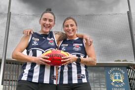 Central Victoria Football League senior co-captains Liz Watkins and Shae Murphy ahead of Sunday's women's inter-league carnival at Junortoun. Picture by Enzo Tomasiello