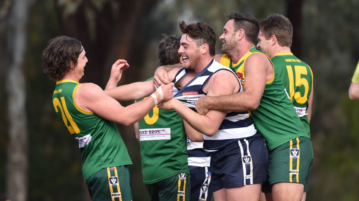 Tempers fray during Sunday's elimination final. Picture: GLENN DANIELS