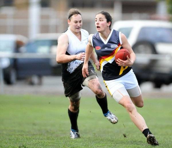 FOOTBALL JOURNEY: Angela Foley playing during the early days of the Bendigo Thunder in 2011. Foley is now a dual AFLW premiership player with Adelaide.