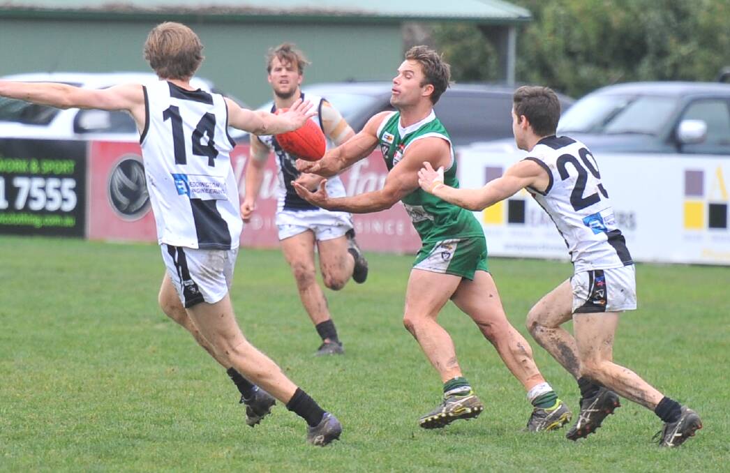 BEST ON GROUND: Onballer Mitch Hough was superb for Kangaroo Flat in the Roos' 62-point win over Maryborough on Saturday. Picture: LUKE WEST