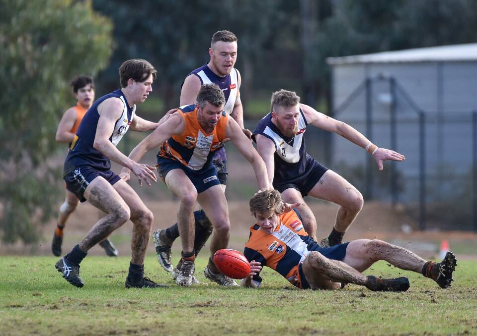EAGLES RAMPAGE: Maiden Gully YCW dished out a 177-point hiding to Inglewood to round out the first half of the LVFNL season on Saturday. The Blues were held to just one behind for the match. Picture: PETER WEAVING