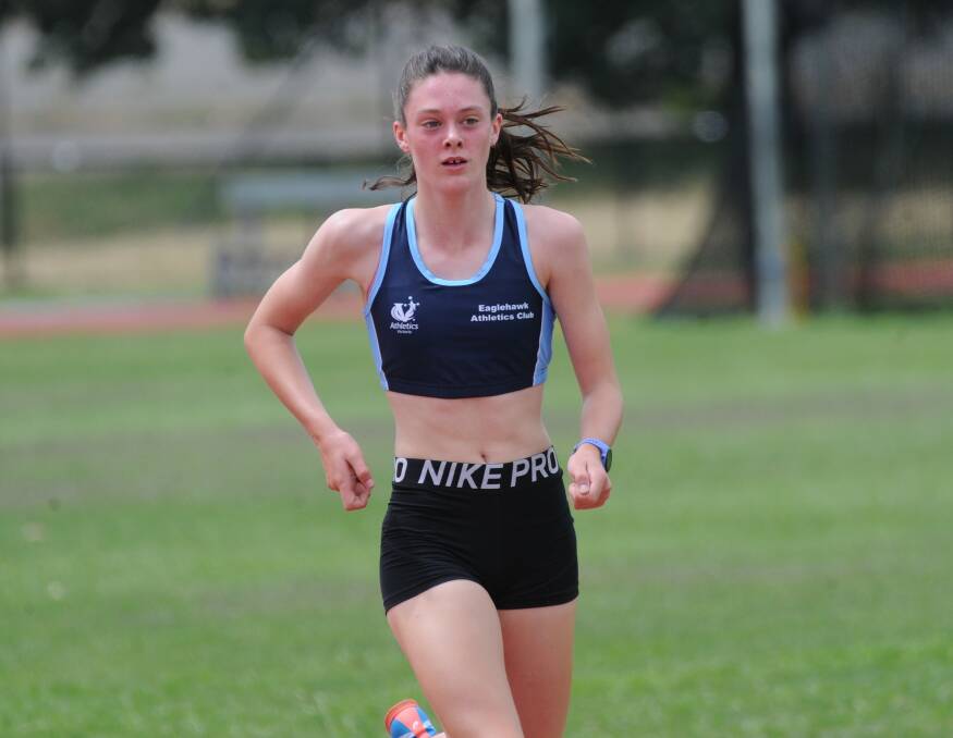 DETERMINED: Eaglehawk's Scarlett Southern competes in heat two of the 800m at the La Trobe University Athletics Complex last Saturday.