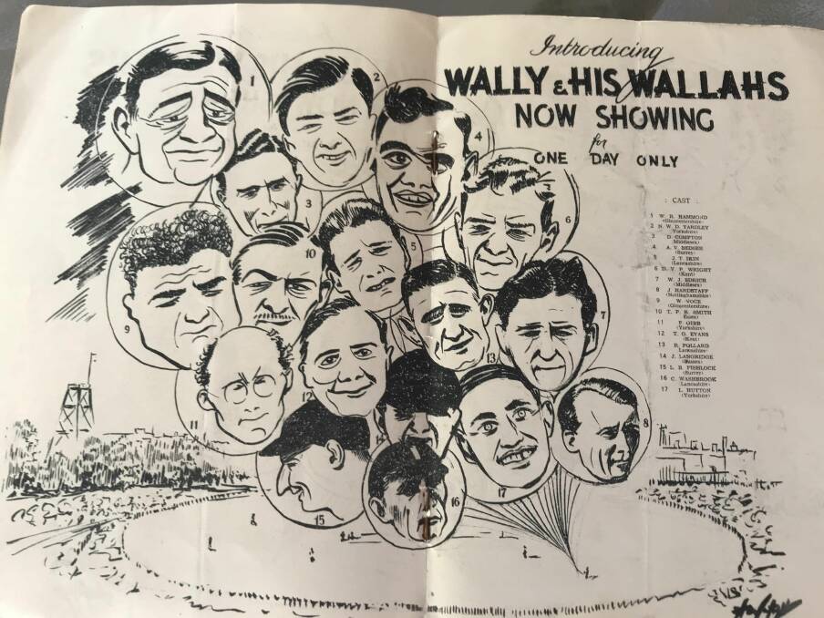 ENGLAND VISITS BENDIGO: Caricatures of the English cricket team in the souvenir program for its game against the Victoria Country team in December of 1946.