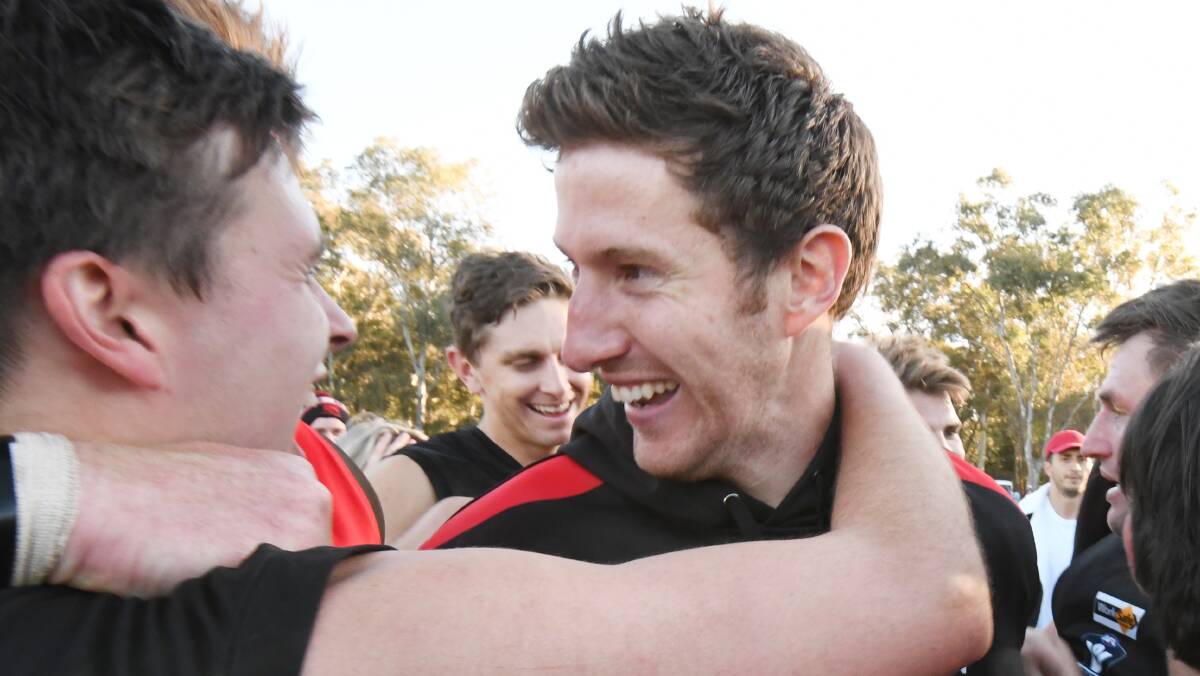 JUBILATION: Michael Pilcher is all smiles after coaching Leitchville-Gunbower to the premiership.
