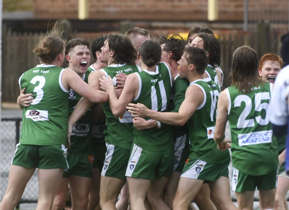 ROOS REJOICE: Kangaroo Flat won its first under-18 premiership last year when it beat Sandhurst in the grand final. Picture: NONI HYETT