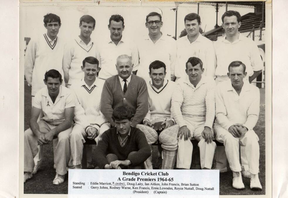 SUCCESS: Royce Nuttall is pictured second from the right in the front row of Bendigo's 1964-65 premiership team. Bendigo (310 & 4-70) defeated Eaglehawk (216).