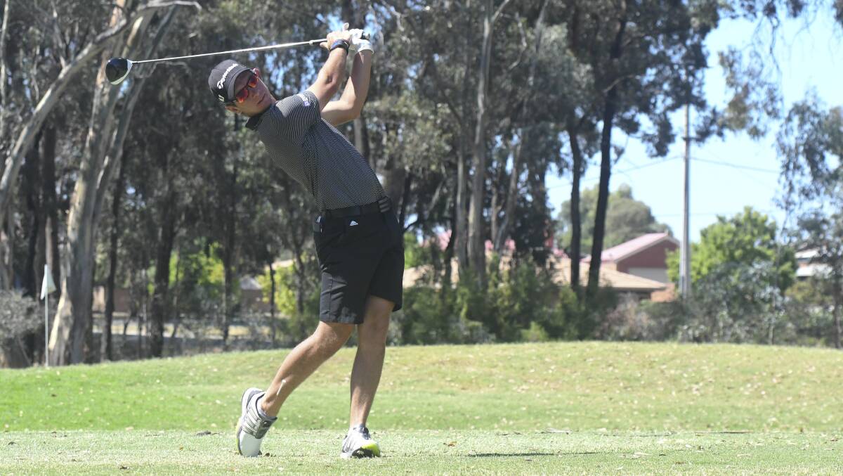 POWER: Lucas Herbert tees off at Neangar Park Golf Club on Saturday morning during a brief visit back to Bendigo. Picture: NONI HYETT
