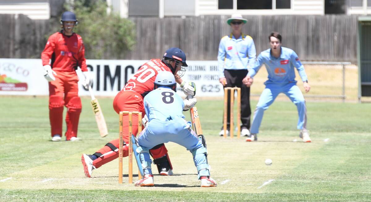 TOP INNINGS: Bendigo United captain Clayton Holmes faces Strathdale-Maristians' spinner James Barri during his knock of 93 on Saturday. Pictures: LUKE WEST