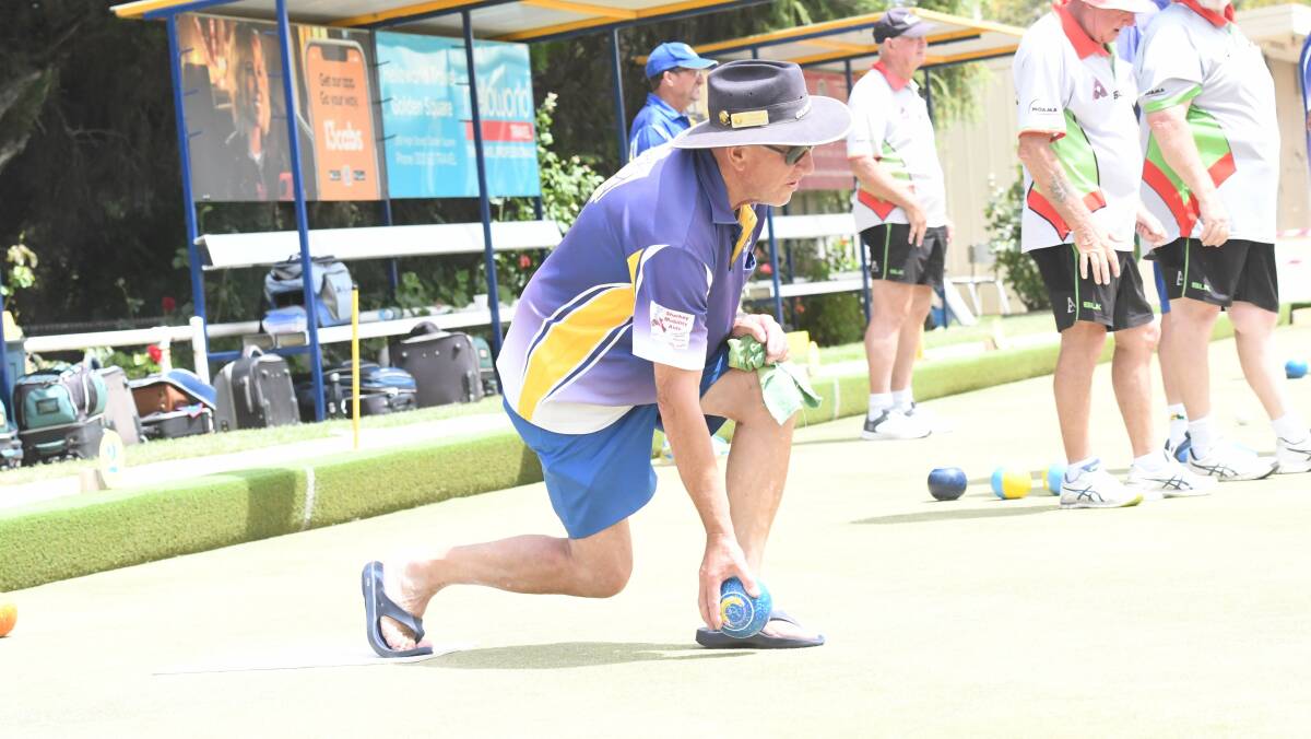 CONCENTRATION: Golden Square's Wayne Robins bowls against Moama on Saturday.
