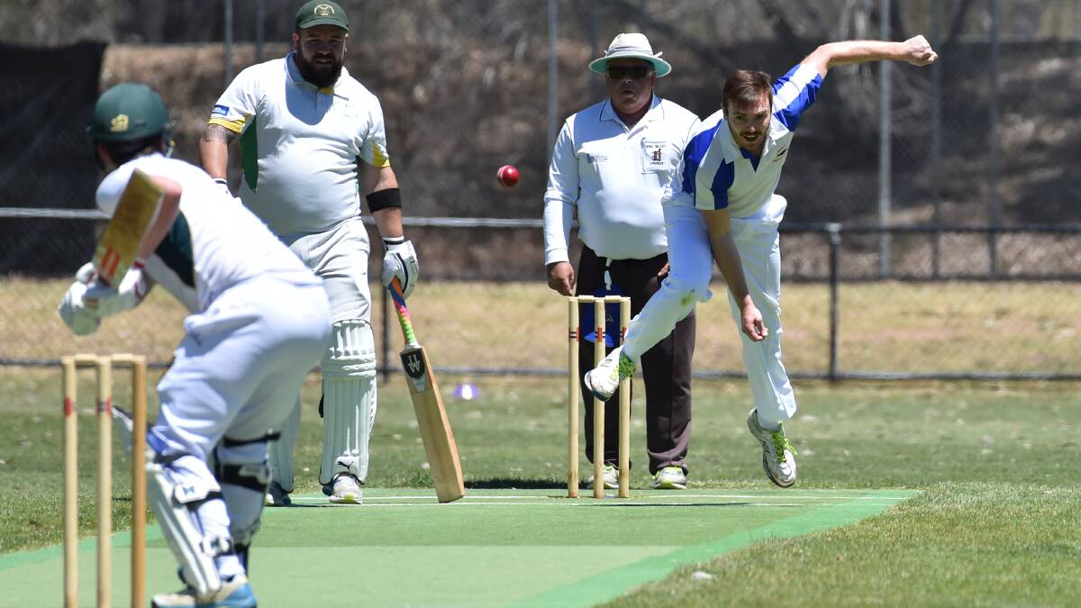 TOILING AWAY: Marong captain Tom Wilson bowls against Spring Gully on Saturday. Wilson finished with 0-61 off 16 overs in what was a 100-run loss for the Panthers to the reigning premier at Spring Gully. Pictures: GLENN DANIELS