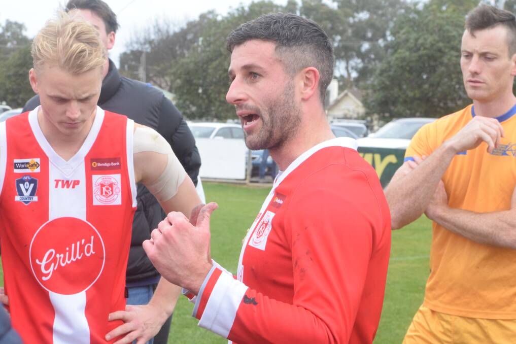 LEATHER POISONING: For the second week in a row South Bendigo coach Nathan Horbury racked up 42 touches last Saturday against Kangaroo Flat. Picture: KIERAN ILES
