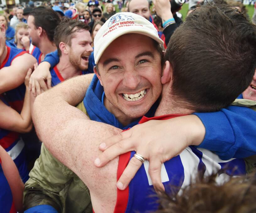 PREMIERSHIP SMILE: Rob Bennett after coaching North Bendigo to the second of back-to-back Heathcote District league flags in 2016. Picture: DARREN HOWE