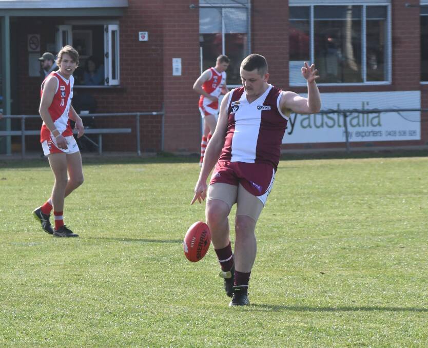 MATCH-WINNER: Key forward Chris Dixon's sixth goal kicked on the siren sealed a three-point win for Newbridge over arch-rival Bridgewater in the LVFNL on Saturday. Picture: ANTHONY PINDA