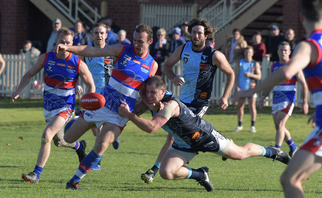 TOP THREE TUSSLE: Gisborne hosts Eaglehawk in the BFNL's match of the round on Saturday. The Bulldogs won by 30 points in round seven, but the Hawks haven't lost since. Picture: NONI HYETT