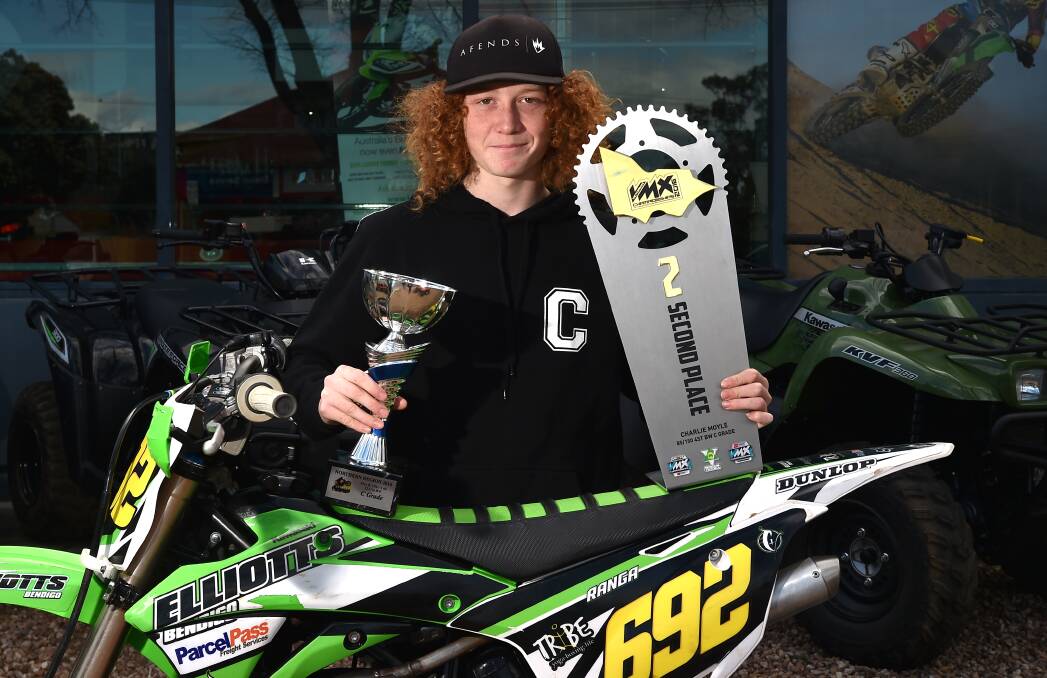 YOUNG GUN: 15-year-old Bendigo motorcycle racer Charlie Moyle is showing plenty of promise on the track early in his career. Picture: NONI HYETT