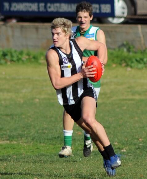 FUTURE SUPERSTAR: Dustin Martin in action for Castlemaine against Kangaroo Flat during the 2008 Bendigo Football-Netball League season. Martin was the Magpies' leading goalkicker that year with 22 and won the BFNL's Rising Star Award.