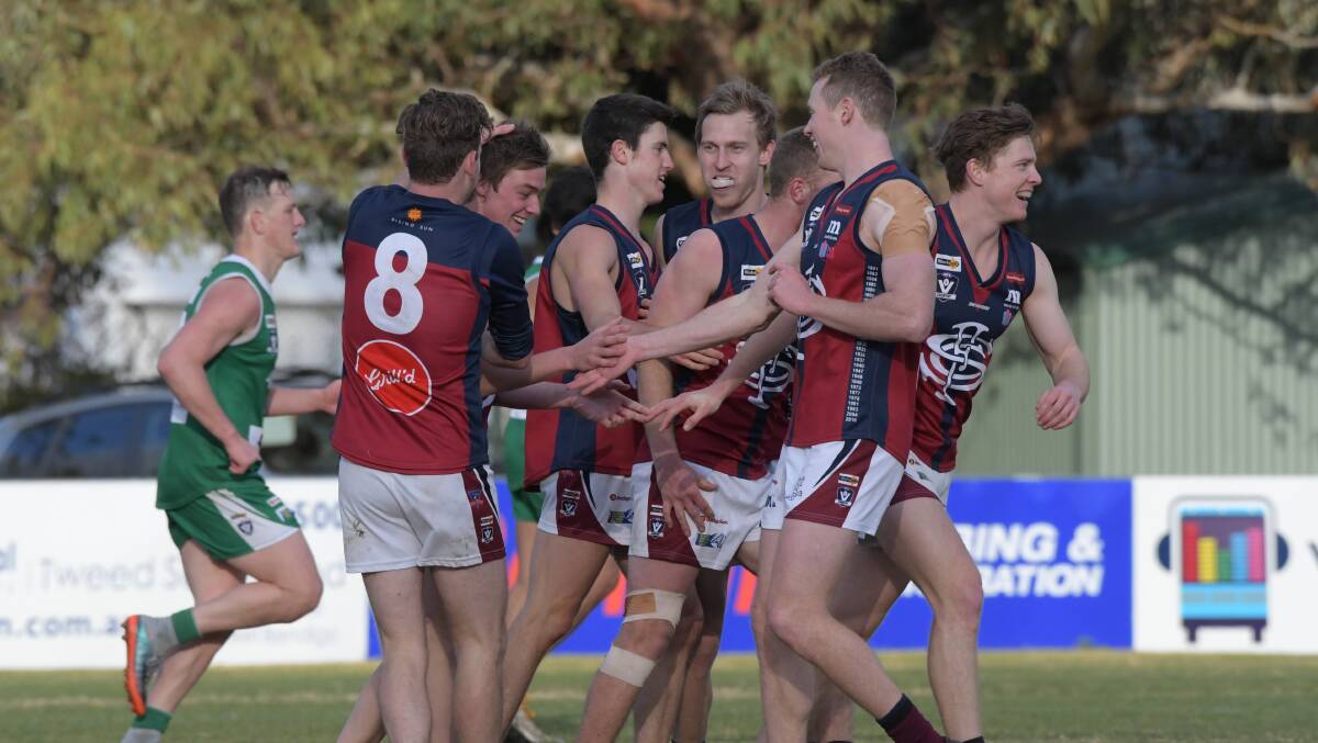 HITTING THEIR STRAPS: With five wins in a row, Sandhurst is the form team of the BFNL season. The Dragons have conceded scores of just 34, 41, 64, 18 and 51 during their past five games. Picture: NONI HYETT