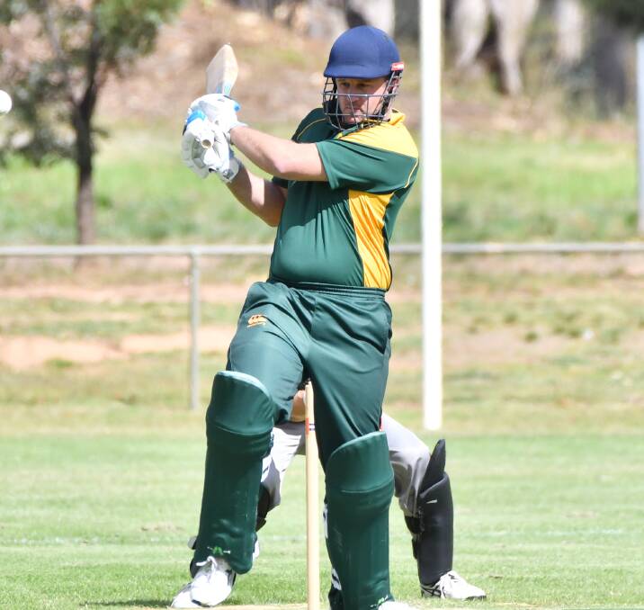 DETERMINED: Emu Creek's Torin Petrie bats against United in Saturday's EVCA grand final at Marong. The Emus prevailed by 20 runs. Picture: NONI HYETT