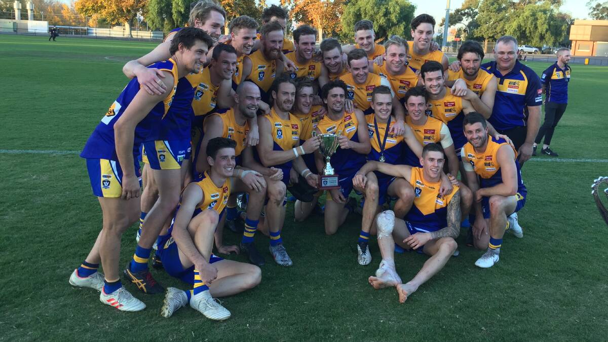 The victorious Bendigo side after belting Outer East by 99 points. Picture: LUKE WEST