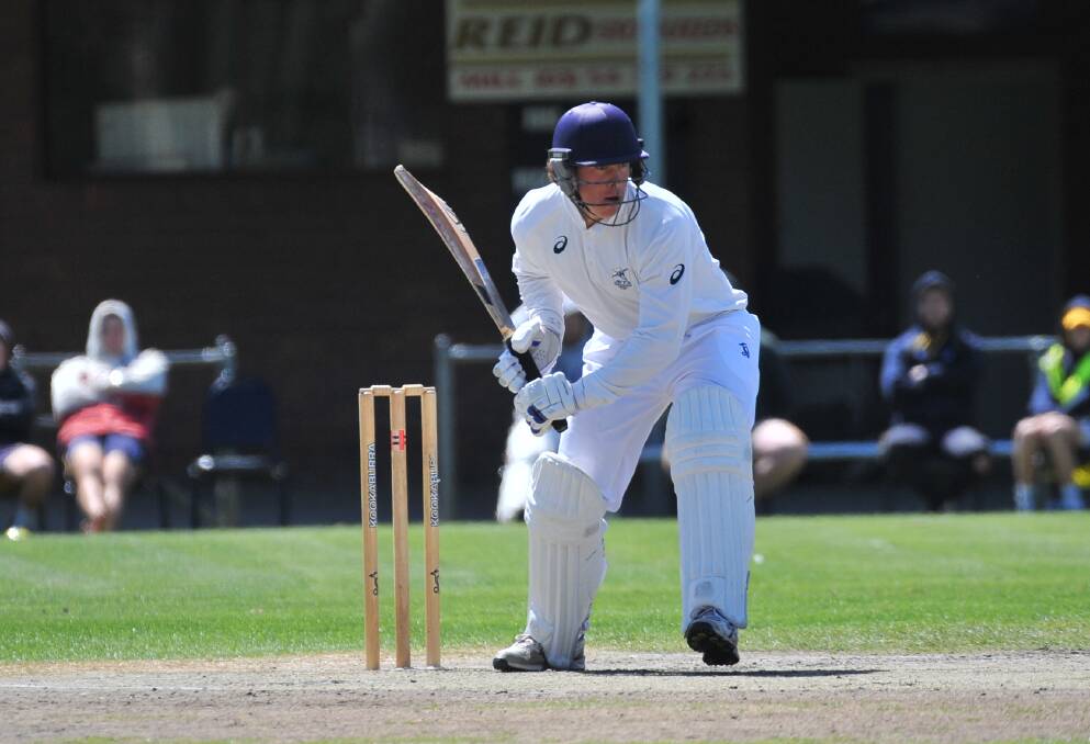 FOCUSED: Callum McCarty bats during Strathfieldsaye's semi-final loss to Huntly-North Epsom by seven wickets.