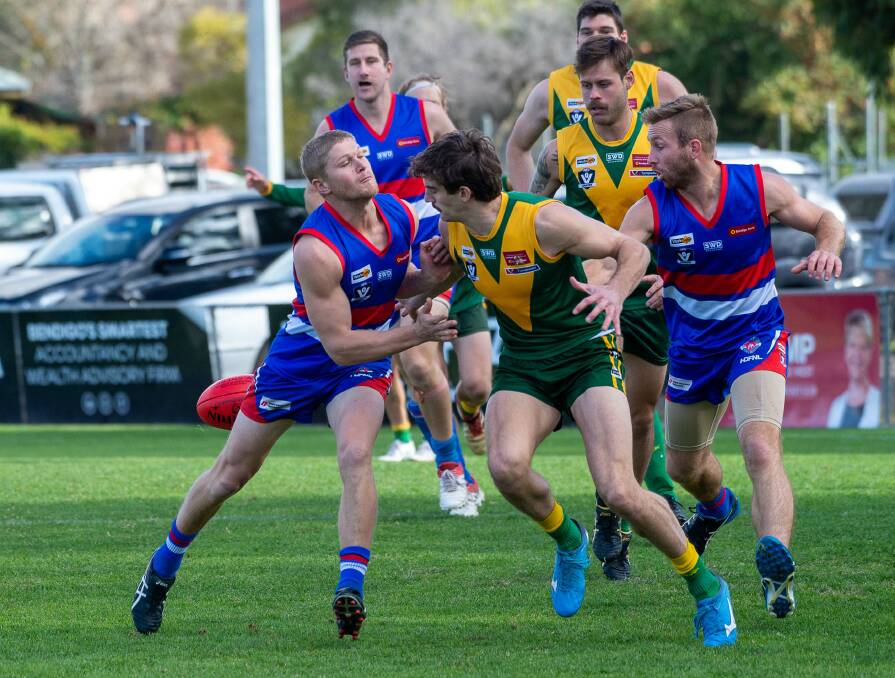 TIGHT CONTEST: North Bendigo beat Colbinabbin by six points in the HDFNL grand final re-match at Atkins Street on Saturday. Picture: PETER WEAVING
