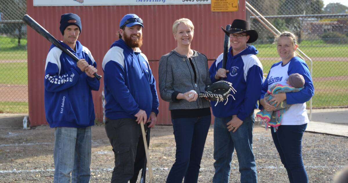 FUNDS INJECTION: Bendigo West MP Maree Edwards with representatives from the Falcons Baseball Club after the grant announcement. Picture: CONTRIBUTED