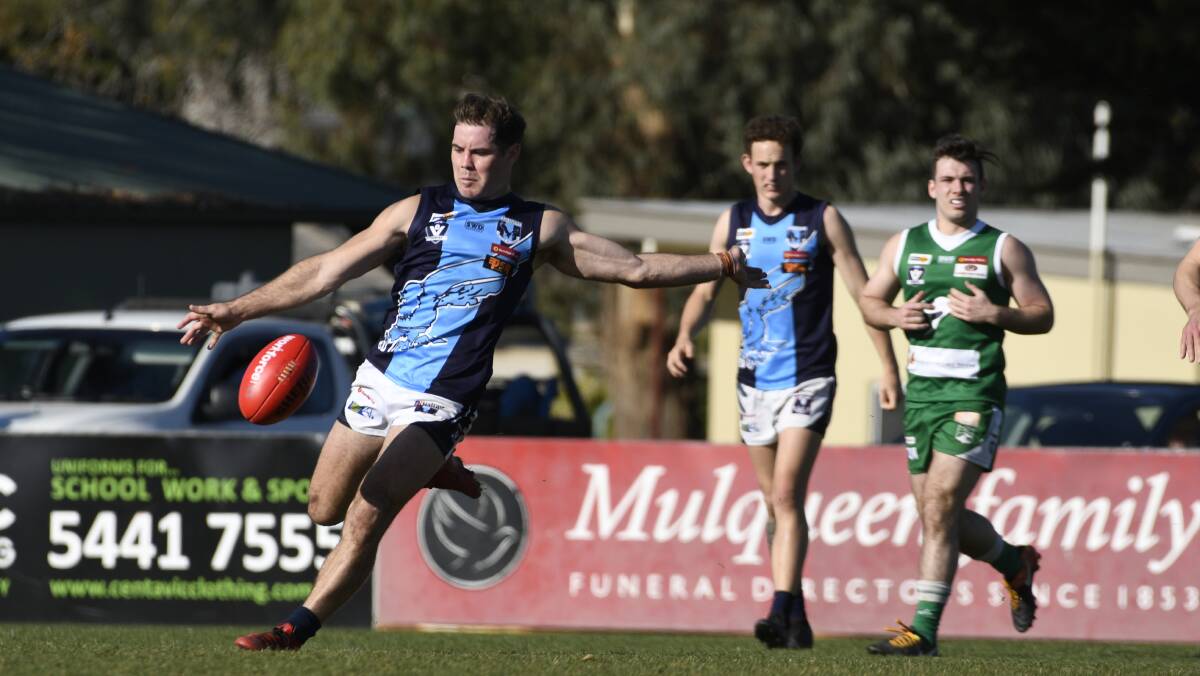 ONE-SIDED: Brodie Filo kicked seven goals in Eaglehawk's 180-point demolition of Kangaroo Flat on Saturday. Picture: NONI HYETT