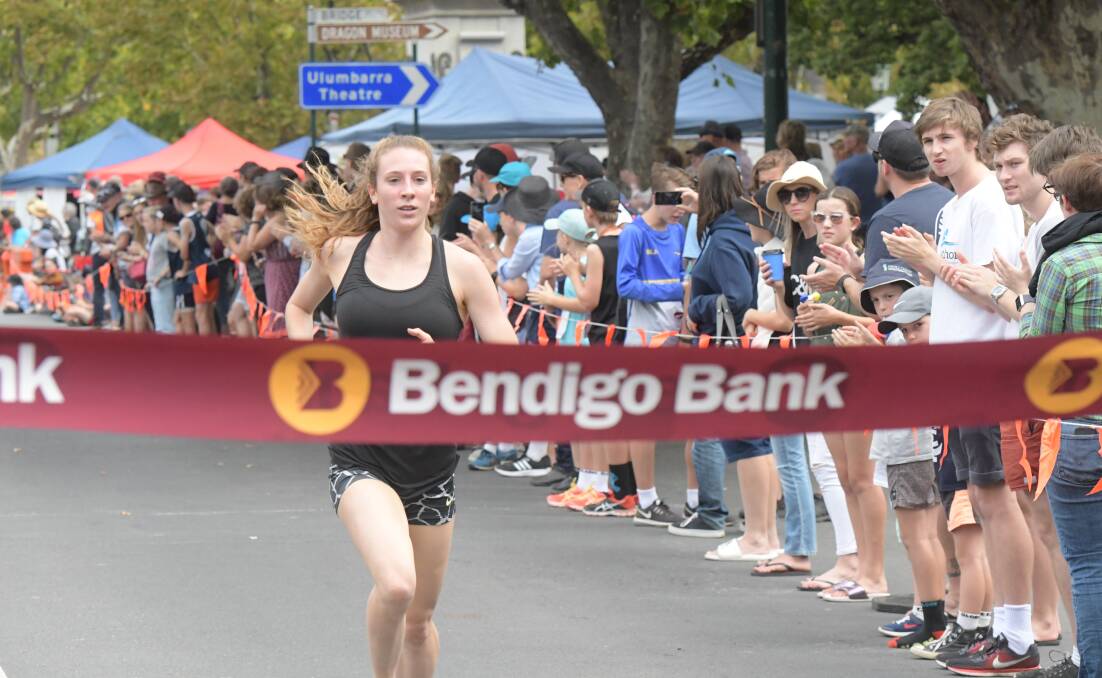 Teleah Hayesnotches her third straight open women's Dragon Mile race win last year. Pictures: NONI HYETT