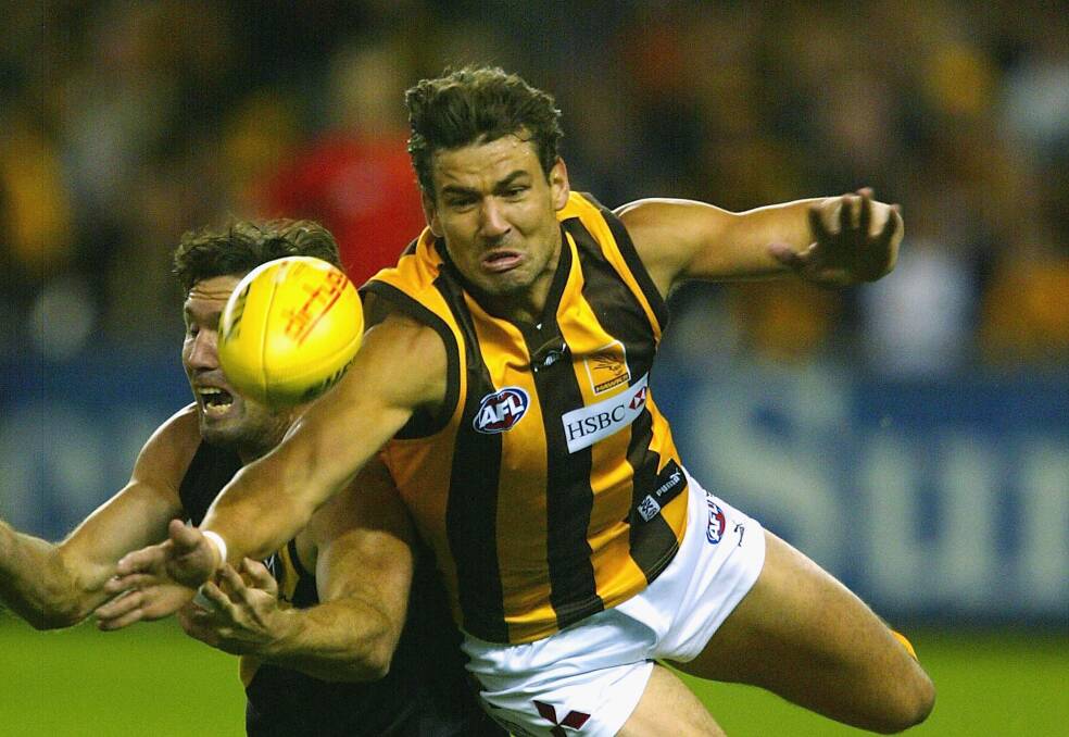 DETERMINED: Nathan Thompson played 119 games for Hawthorn between 1998 and 2004 as a ruckman and forward. Picture: GETTY IMAGES