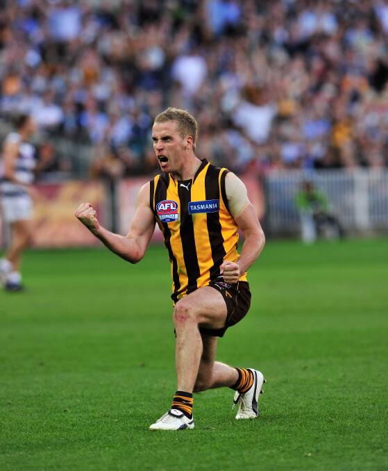 MEMORABLE: Rick Ladson celebrates his match-sealing goal in the final quarter of the 2008 grand final. Pictures: FAIRFAX MEDIA