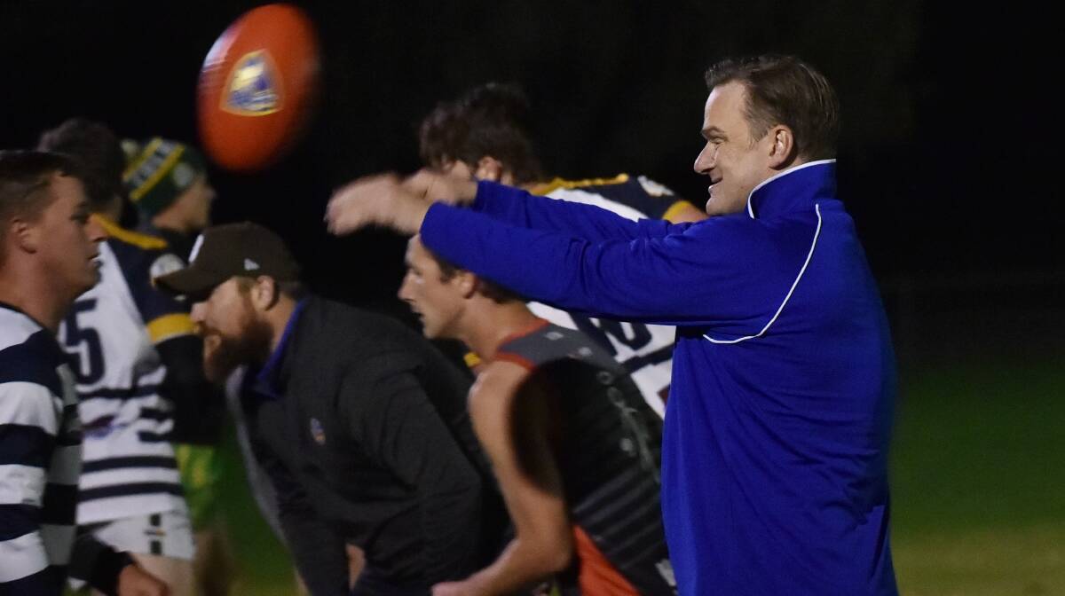 UP AND ABOUT: Heathcote District coach Nick Carter at training this week. The league is chasing its first win since 2015 on Saturday. Picture: DARREN HOWE