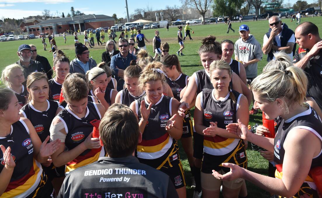 PREMIERSHIP IN SIGHT: The undefeated Bendigo Thunder will clash with Deer Park in Sunday's Victorian Women's Football League premier division grand final at the Coburg City Oval from noon. Picture: NONI HYETT