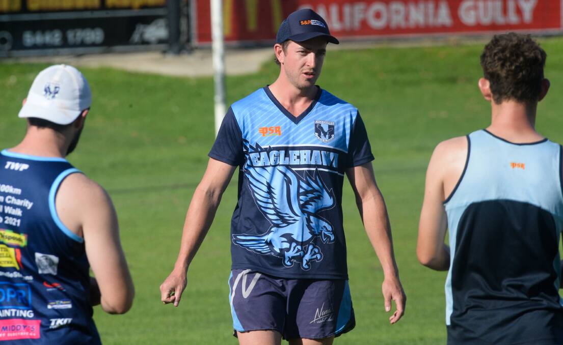 PREPARATIONS: Clayton Holmes at Eaglehawk training during the pre-season. The Hawks play practice matches on March 19 and 26. Picture: DARREN HOWE