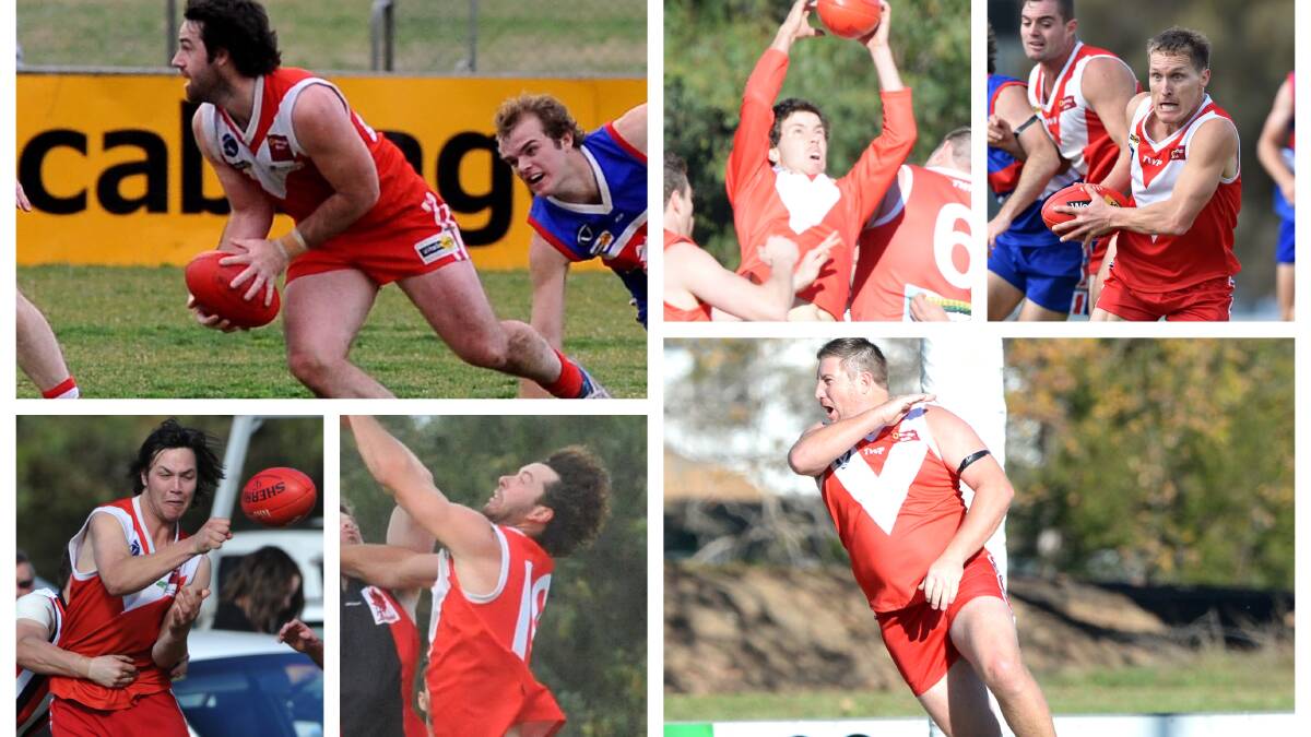 DECADE OF BLOODS: Top - Andy Grant, James Harney and Travis Mills. Bottom - Ryan Wellington, Jack Hayes and Danny Brewster.
