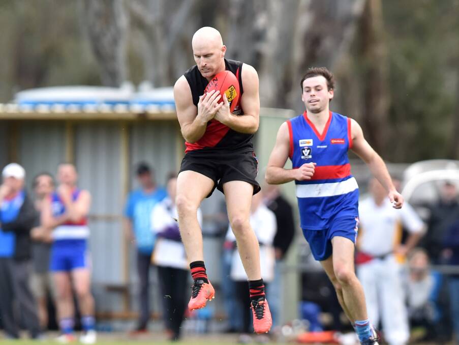 BATTLED HARD: Matt Perri kicked four goals for Leitchville-Gunbower, including one that brought the Bombers within three points in the last quarter.