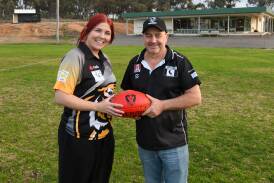 Royal Park president Kate Balzan and Maryborough Rovers vice-president Mark Raven ahead of Saturday's MCDFNL match at Hedges Oval. Picture by Noni Hyett