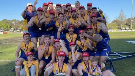 Harcourt's premiership team after beating Carisbrook in Saturday's senior grand final. Picture by MCDFNL