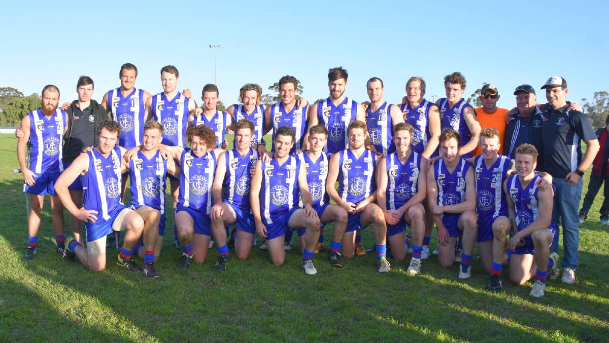 Inglewood senior players in their 140th commemorative guernseys.