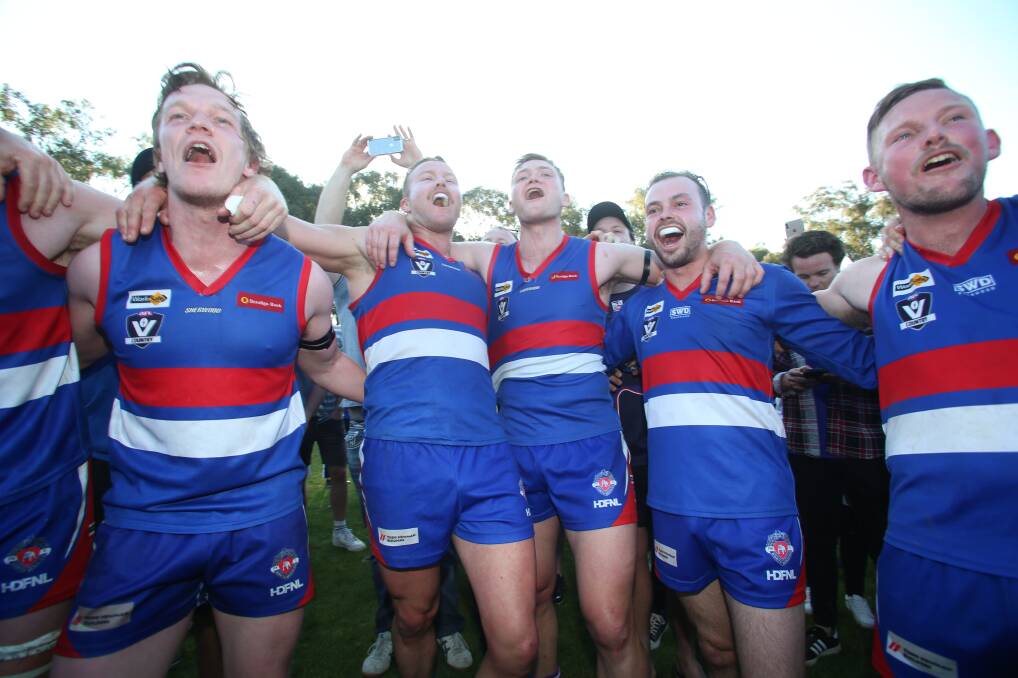 MOMENT TO SAVOUR: North Bendigo players celebrate Saturday's 36-point grand final victory.