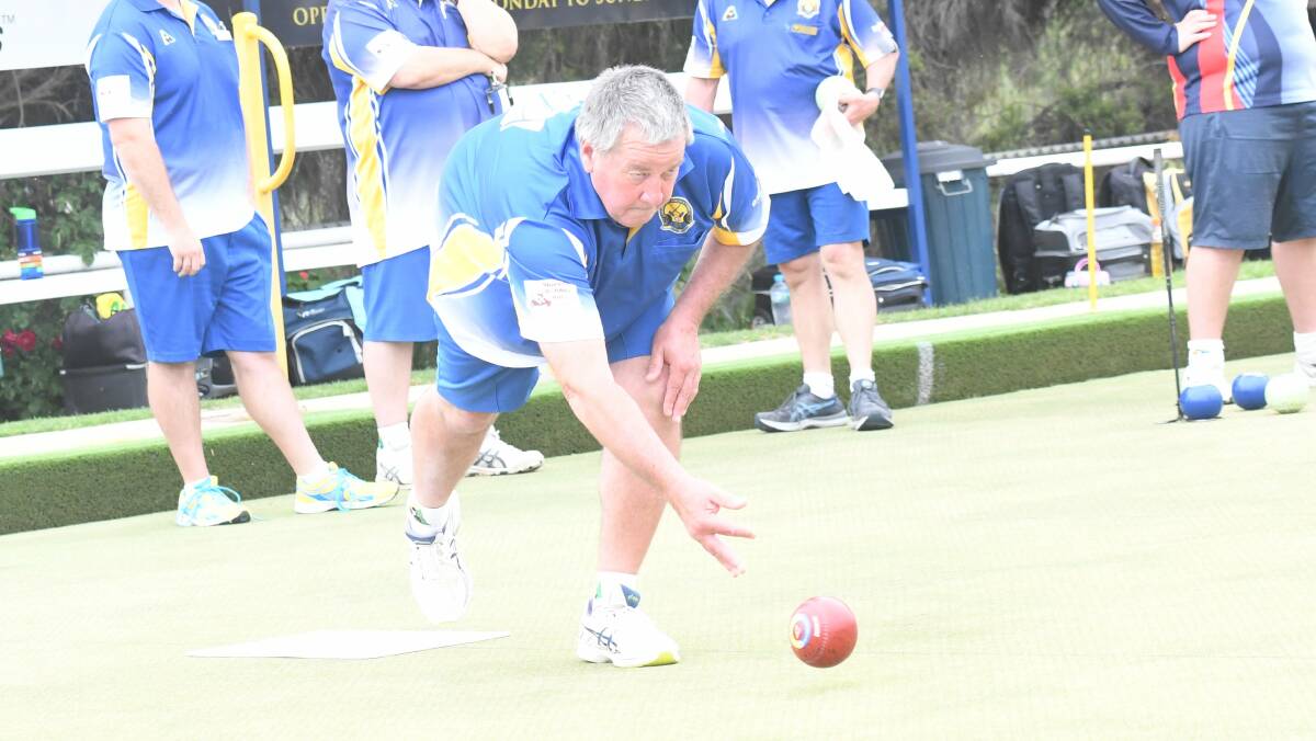 ON THE MAT: Golden Square skipper Gary Beckham sends down a bowl against Bendigo in Saturday's start to the lawn bowls pennant season.