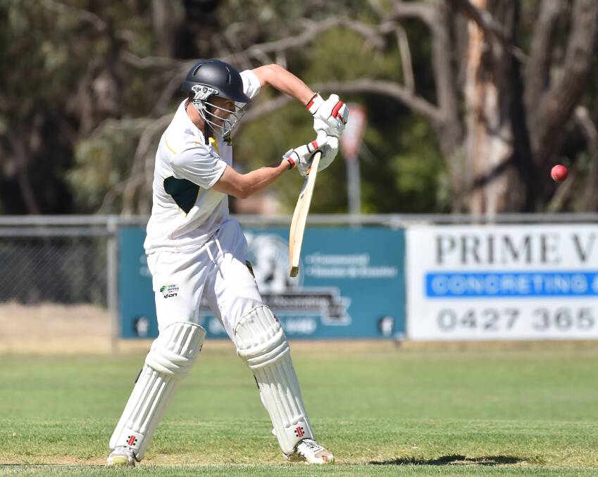 MATCH-WINNER: Spring Gully's James Fox defends in his innings of 72 against California Gully on Saturday.