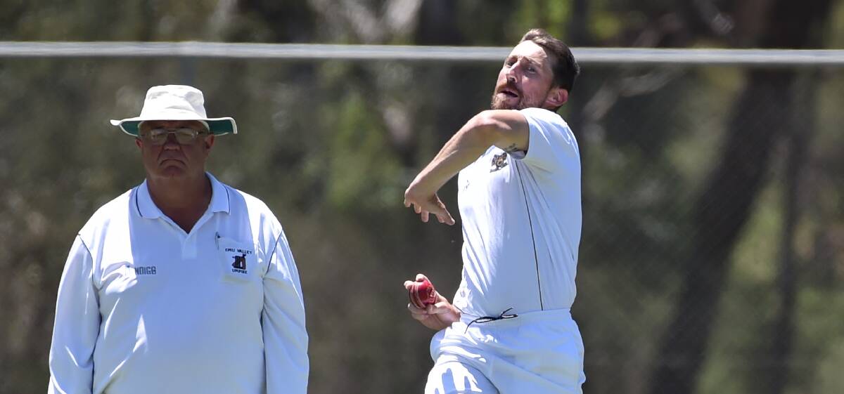 SEAM UP: Sedgwick's Peter Moore collected 2-14 off eight overs in the Rams' 97-run victory over Mandurang at Club Court on Saturday. Pictures: GLENN DANIELS