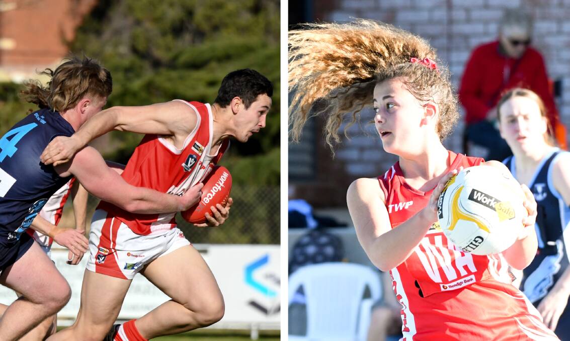WAIT OVER: Eaglehawk and South Bendigo's under-18 footballers and 17-under netballers returned to action at Canterbury Park. Picture: NONI HYETT